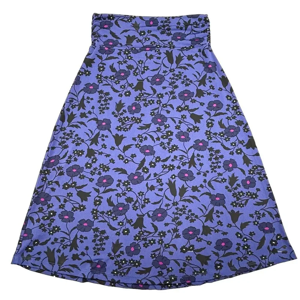 Gilli Skirt Women's Small Purple Floral Flowers Midi Pull On Stretch Lightweight